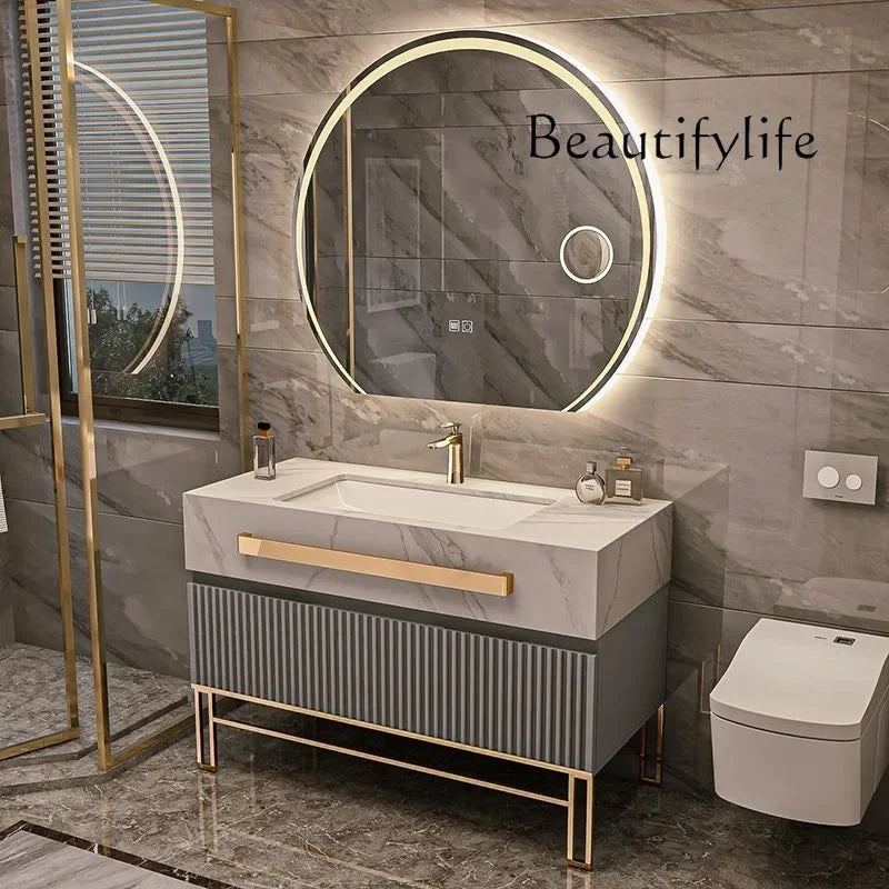 Luxury Bathroom Vanity Cabinet With Smart Led Rock Slab Countertop
