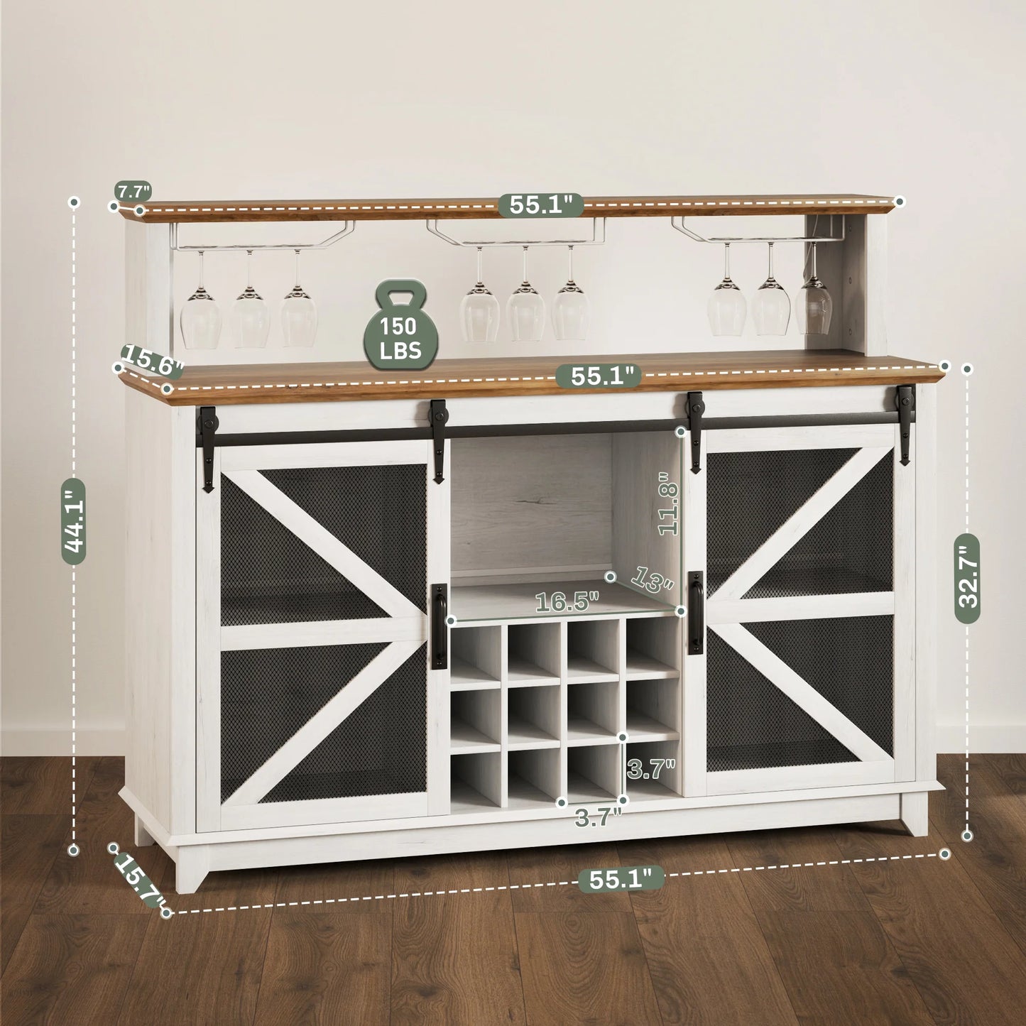 App Controlled Farmhouse Coffee Bar Cabinet With Wine Storage Rack