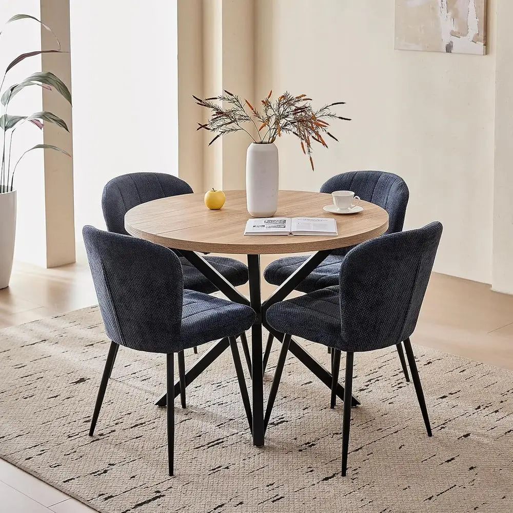 39" Round Dining Table Set or 4, Century Kitchen Table with 4 Upholstered Accent Dining Chairs or Aparent Living Room Space Savi