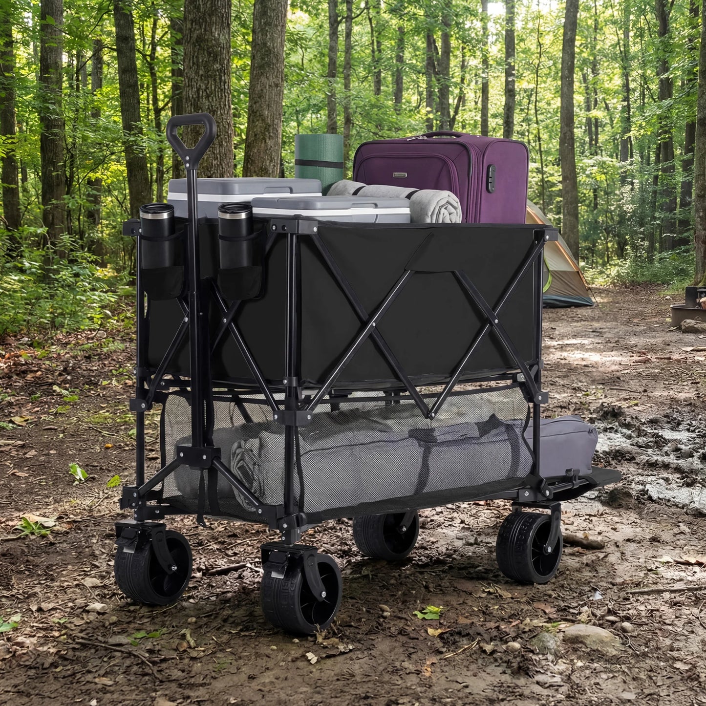 JHK Outdoor Foldable Garden Cart Dual Deck Capacity 440 Lbs