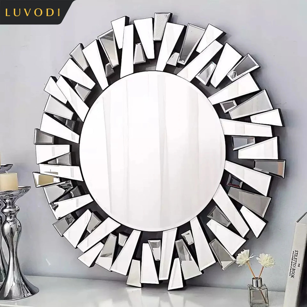 Luvodi Round Decorative Wall Mirror With Artistic Starburst Design