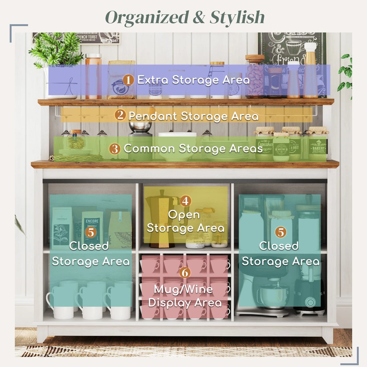 App Controlled Farmhouse Coffee Bar Cabinet With Wine Storage Rack