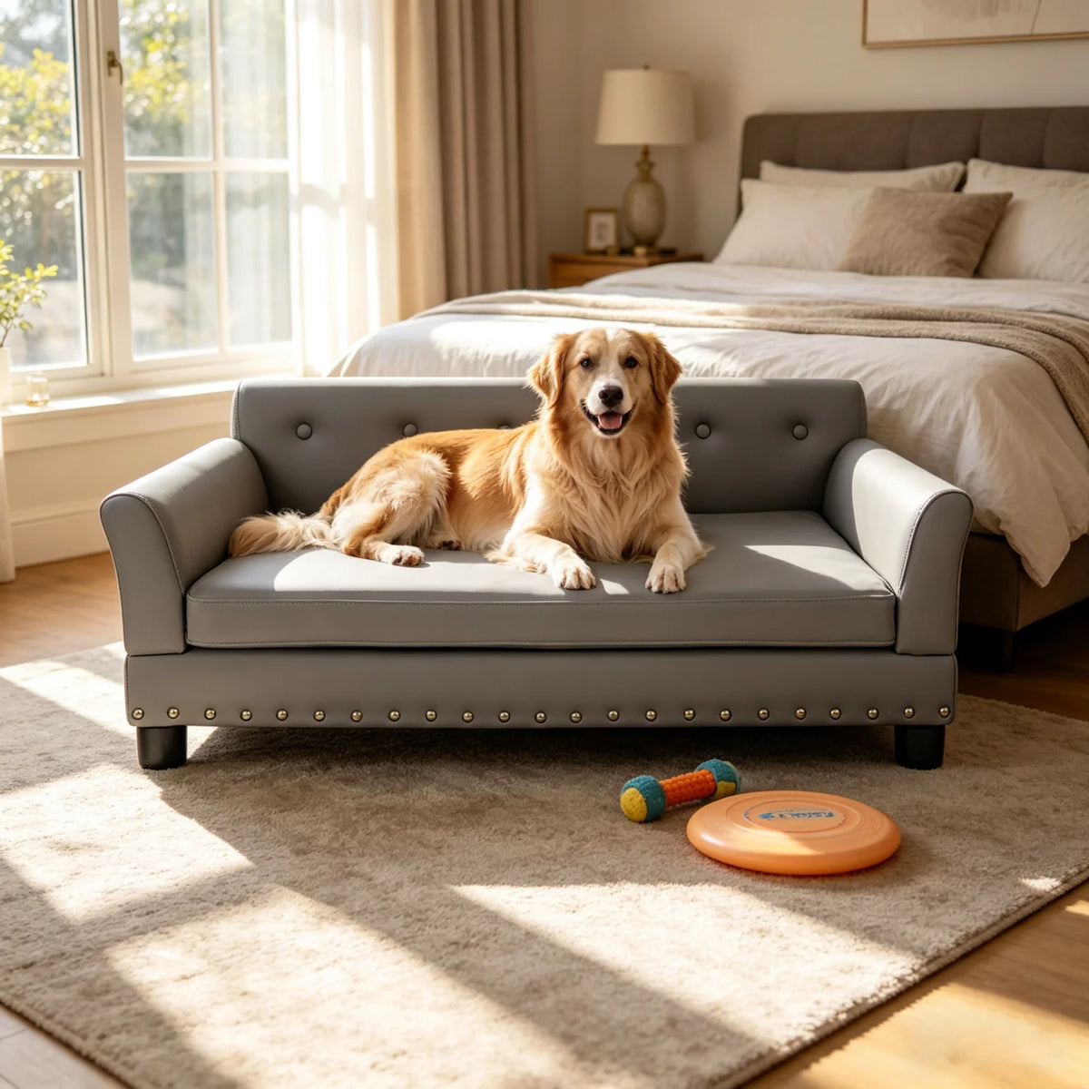 BINGOPAW Elevated Dog Sofa Bed With Waterproof Leather Cover