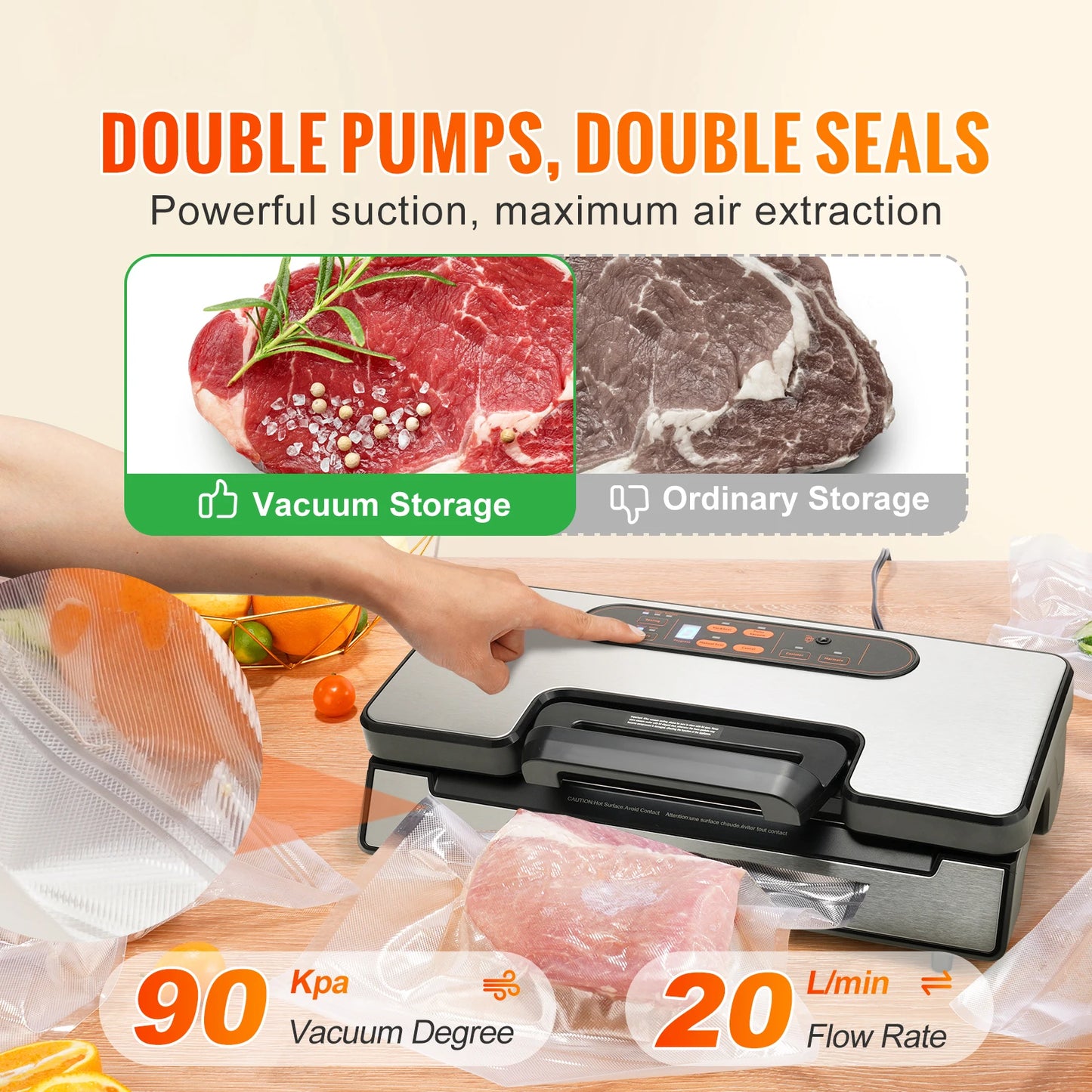 SucceBuy Vacuum Sealer 90Kpa 130W For Household Kitchen