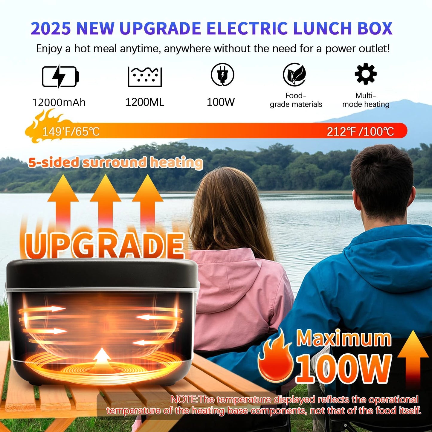 12000mAh Wireless Lunch Box Heater With Five-Sided Heating Leak-Proof