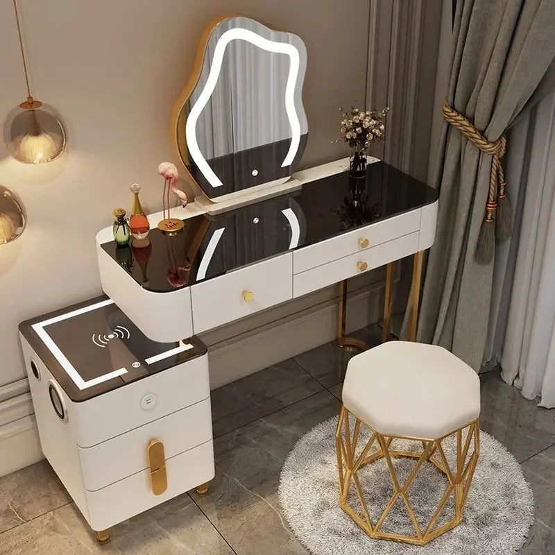 Luxury Glass Vanity Table With Smart Wireless Charging Led Mirror