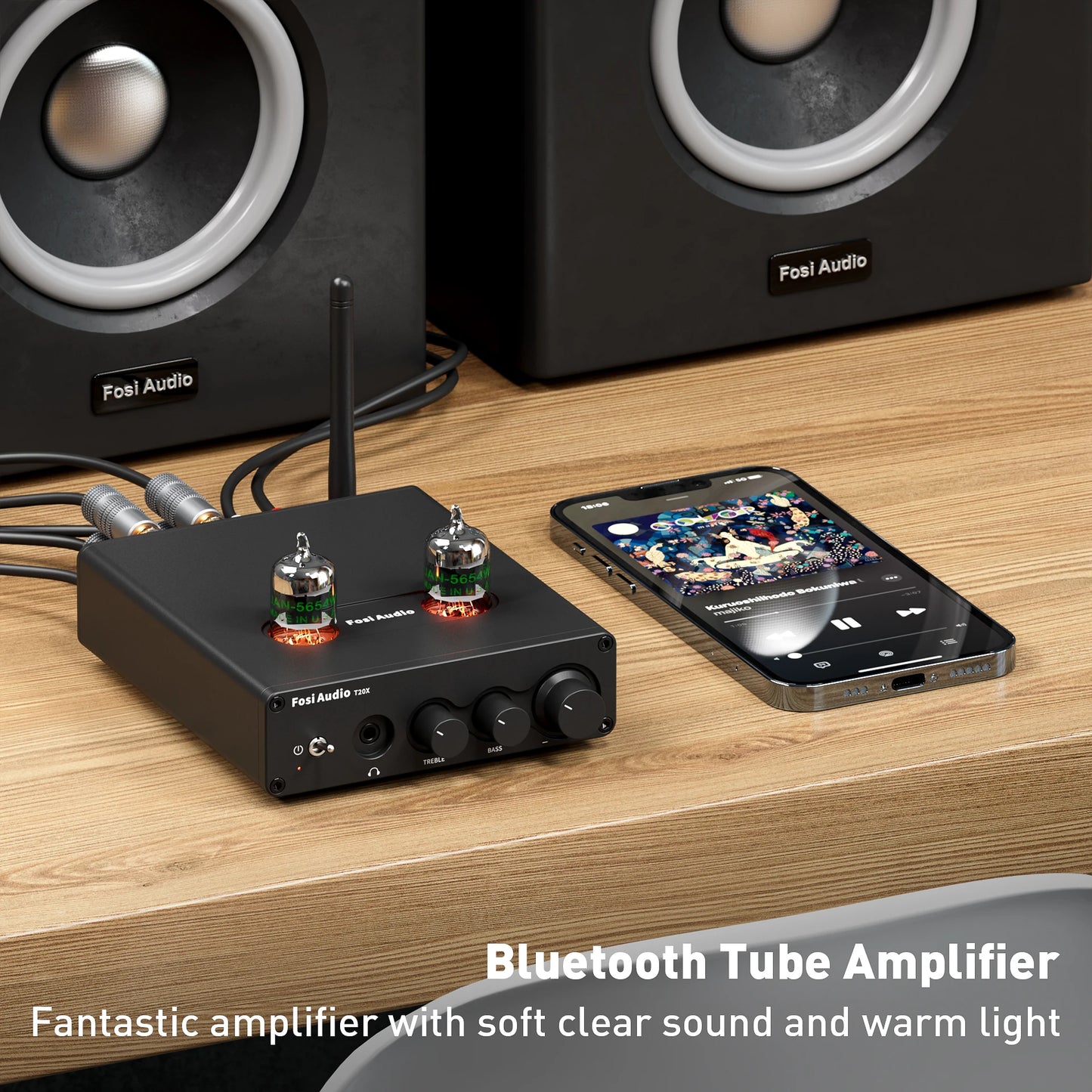 Fosi Audio T20X 100W Bluetooth Vacuum Tube Amplifier Stereo Power Amp TPA3221 Headphone Amplifier For Home Theater Speakers