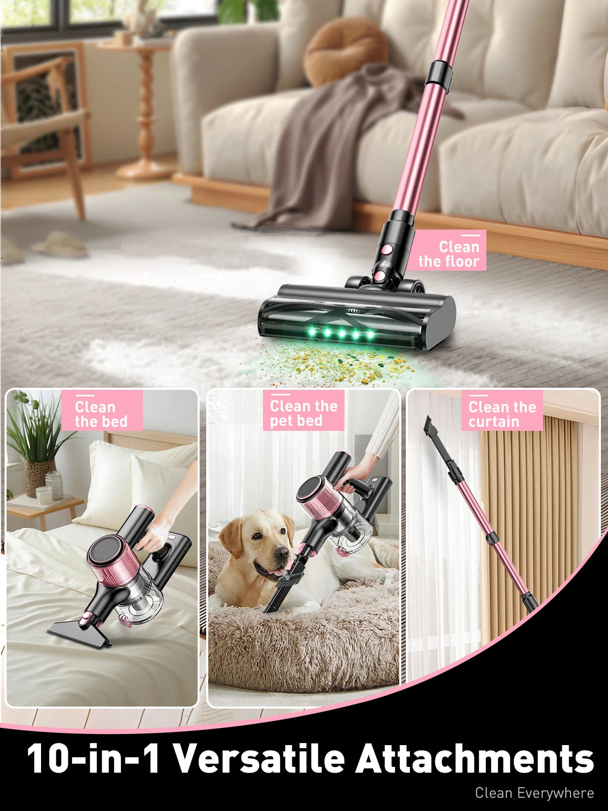 S Cordless Vacuum Cleaner 55Kpa 500W 45min 10 In 1