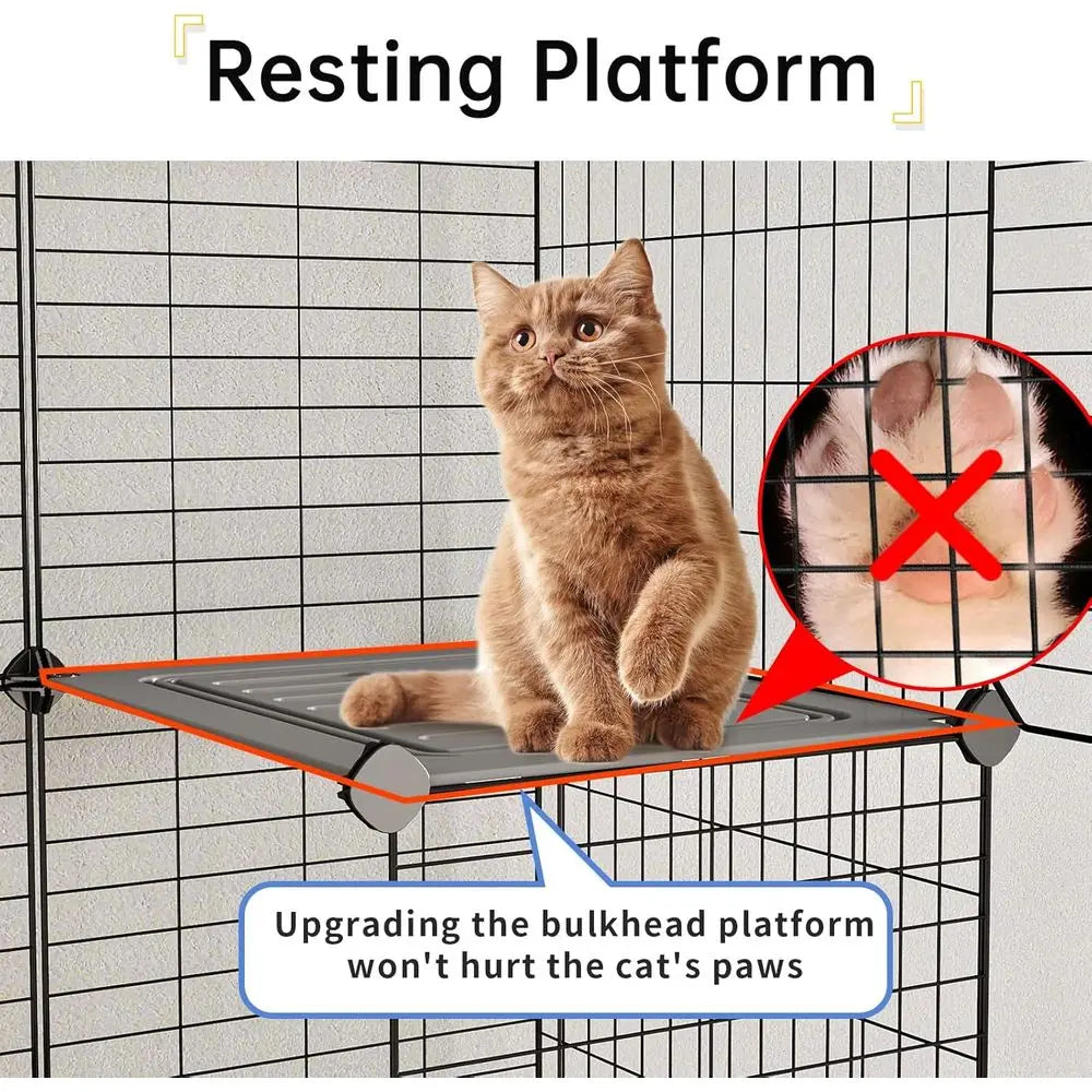 Detachable Metal Wire Cat Playpen with Litter Box Two Tiers