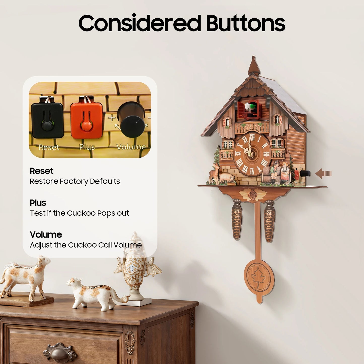 Vintage Cuckoo Wall Clock with Bird Chime, Nordic Decor Wooden Wall Clock, Hanging Wall Clock Decoration 25*10*50cm