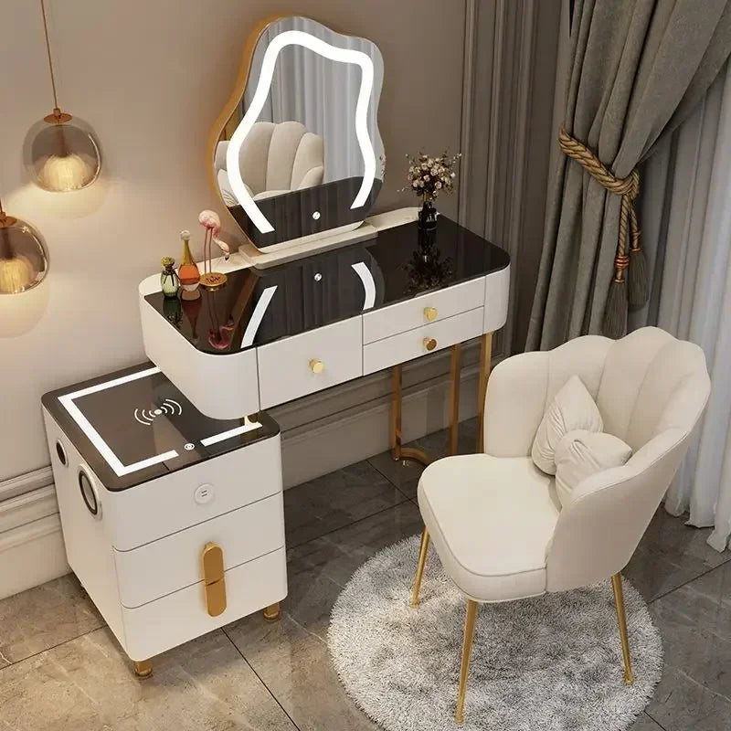 Luxury Glass Vanity Table With Smart Wireless Charging Led Mirror