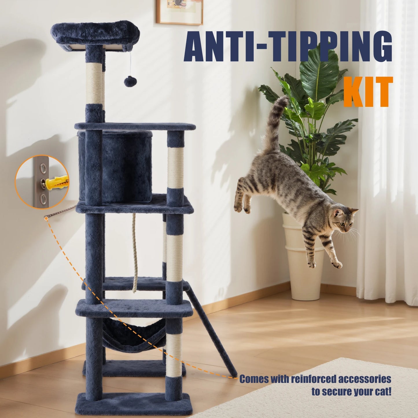JHK Cat Tree Tower With Natural Sisal Scratching Posts