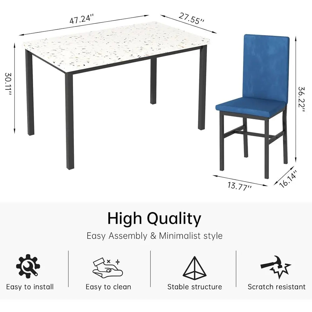 Dining Table Set or 4, ern aux Marble Dining Table Set with 4 Upholstered Velvet Chairs, Dining Room Table Set or Kitchen, Break