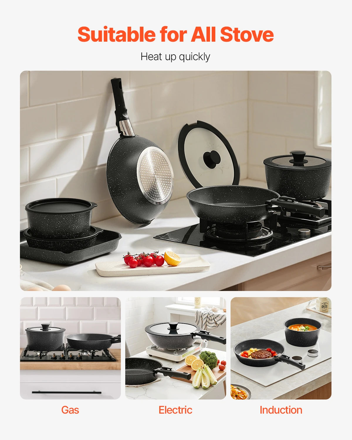 SucceBuy Nonstick Granite Cookware Set for Induction