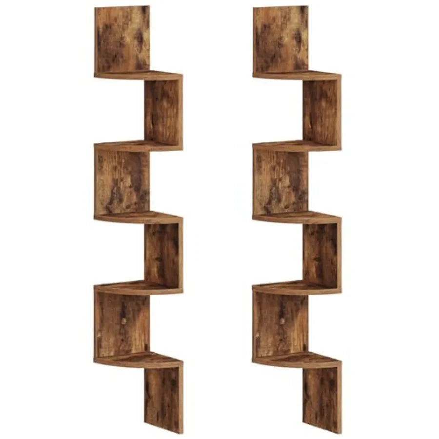 Corner Shelf Wall-Mounted, Set of 2 Floatg Corner Shelves for Wall, 4-Tier Corner Bookshelves for Livg Room, Bedroom, Bathroom,