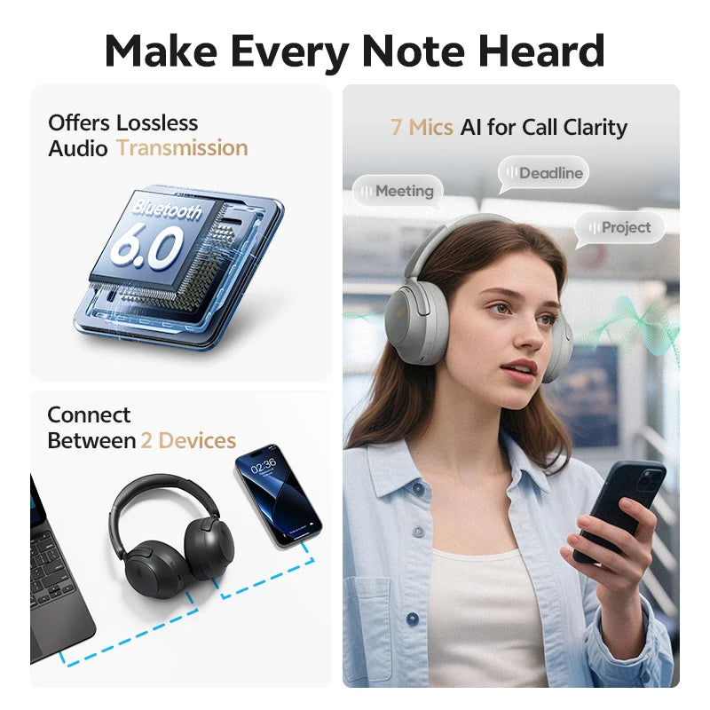 QCY H3S Wireless Over Ear Headphones With Adaptive Noise Cancellation