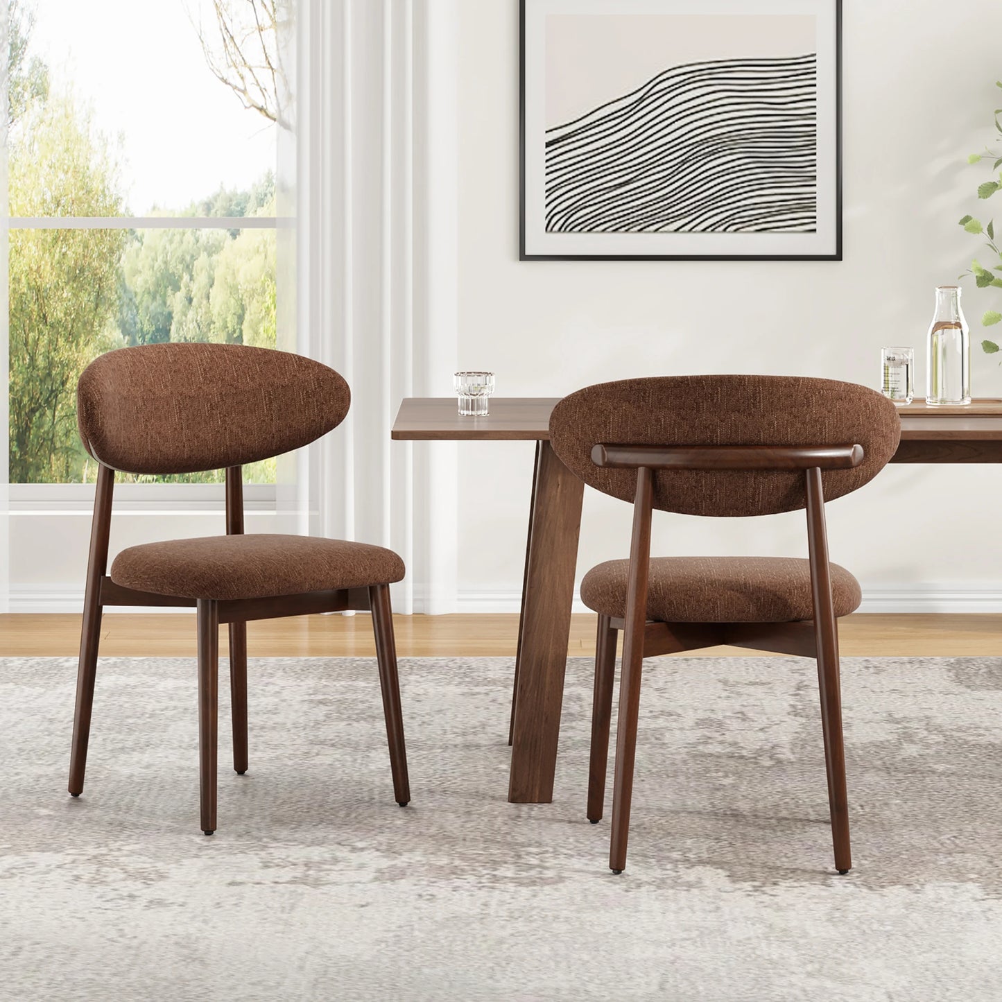 Farini Solid Wood Dining Chairs Set of 2 with Modern Fabric Upholstered for Dining Room