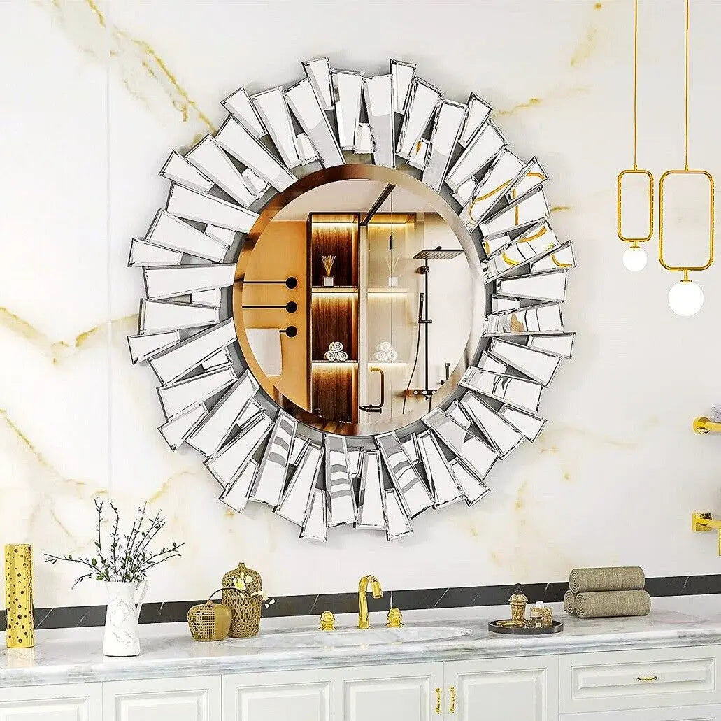 Luvodi Round Decorative Wall Mirror With Artistic Starburst Design