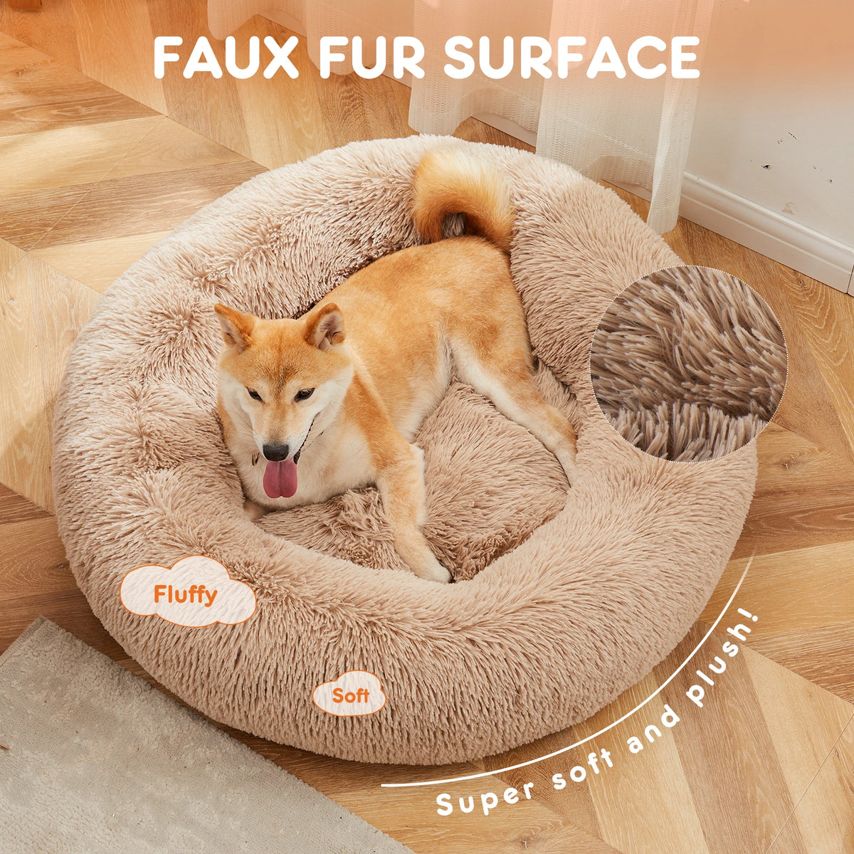 JHK Calming Plush Dog Bed With Washable Anti Slip Comfort