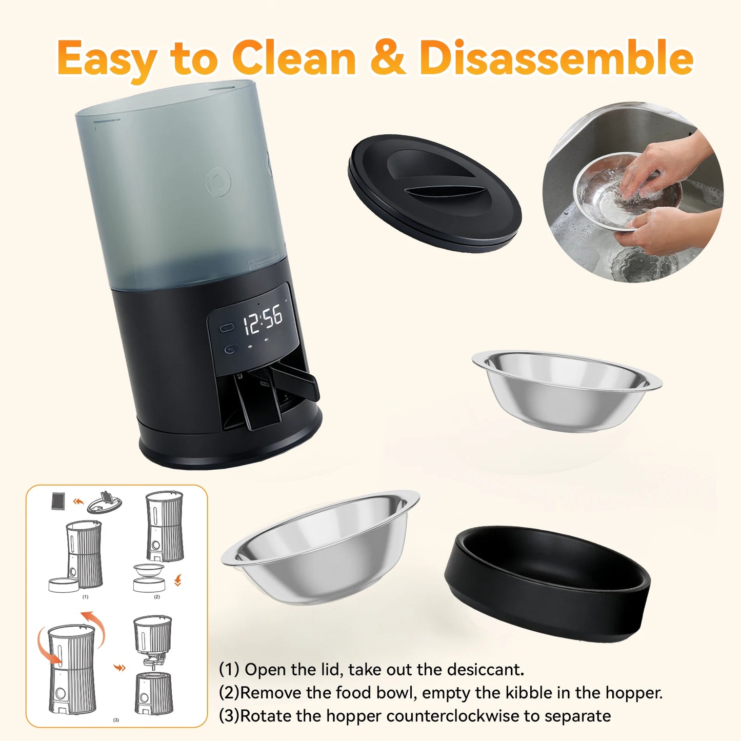 JHK Automatic Cat Feeder With Dual Stainless Bowls