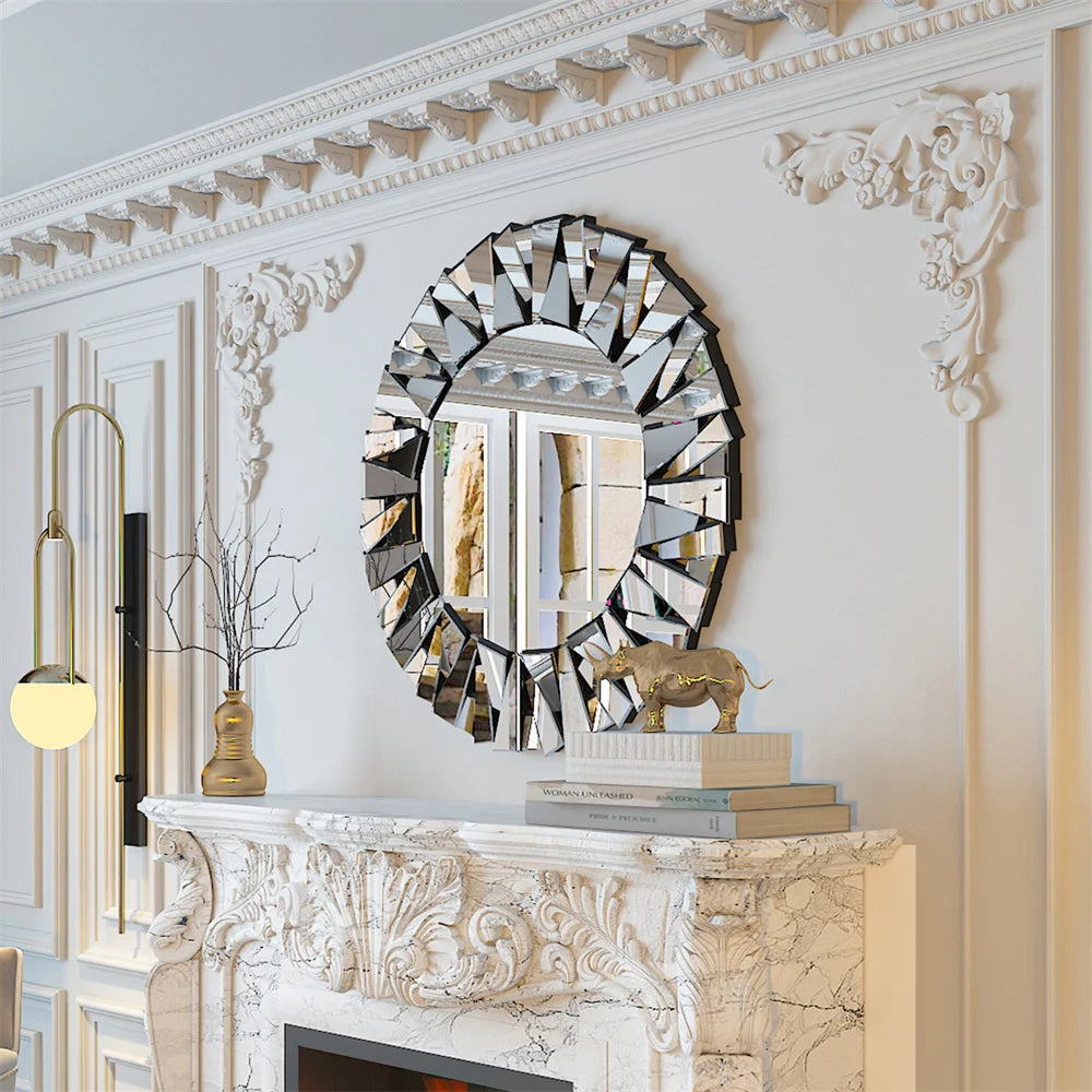Luvodi Round Decorative Wall Mirror With Artistic Starburst Design