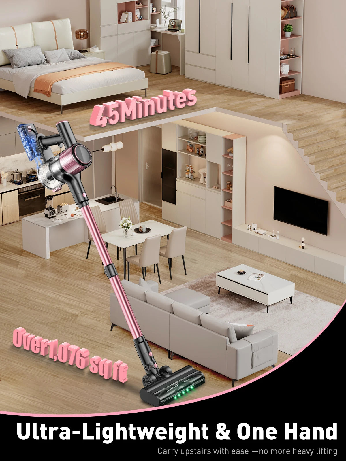 S Cordless Vacuum Cleaner 55Kpa 500W 45min 10 In 1