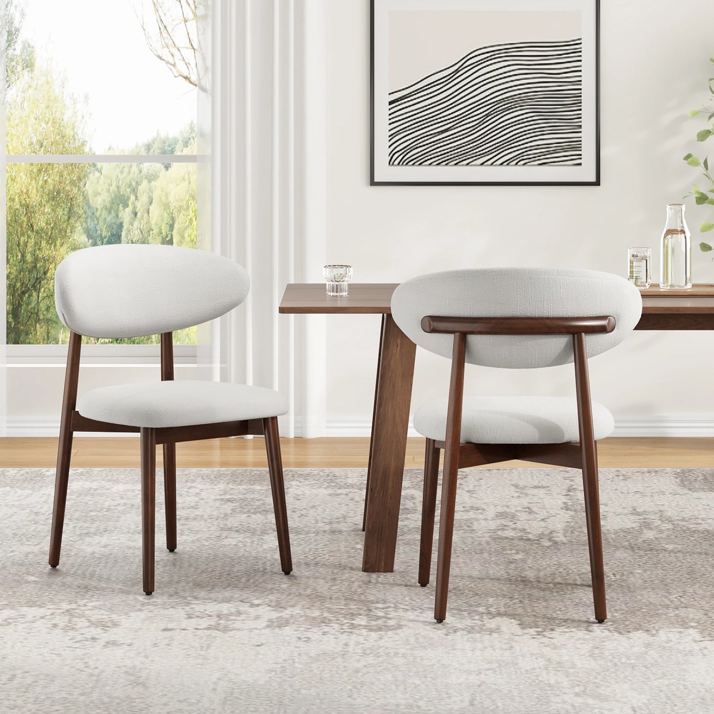 Farini Solid Wood Dining Chairs Set of 2 with Modern Fabric Upholstered for Dining Room