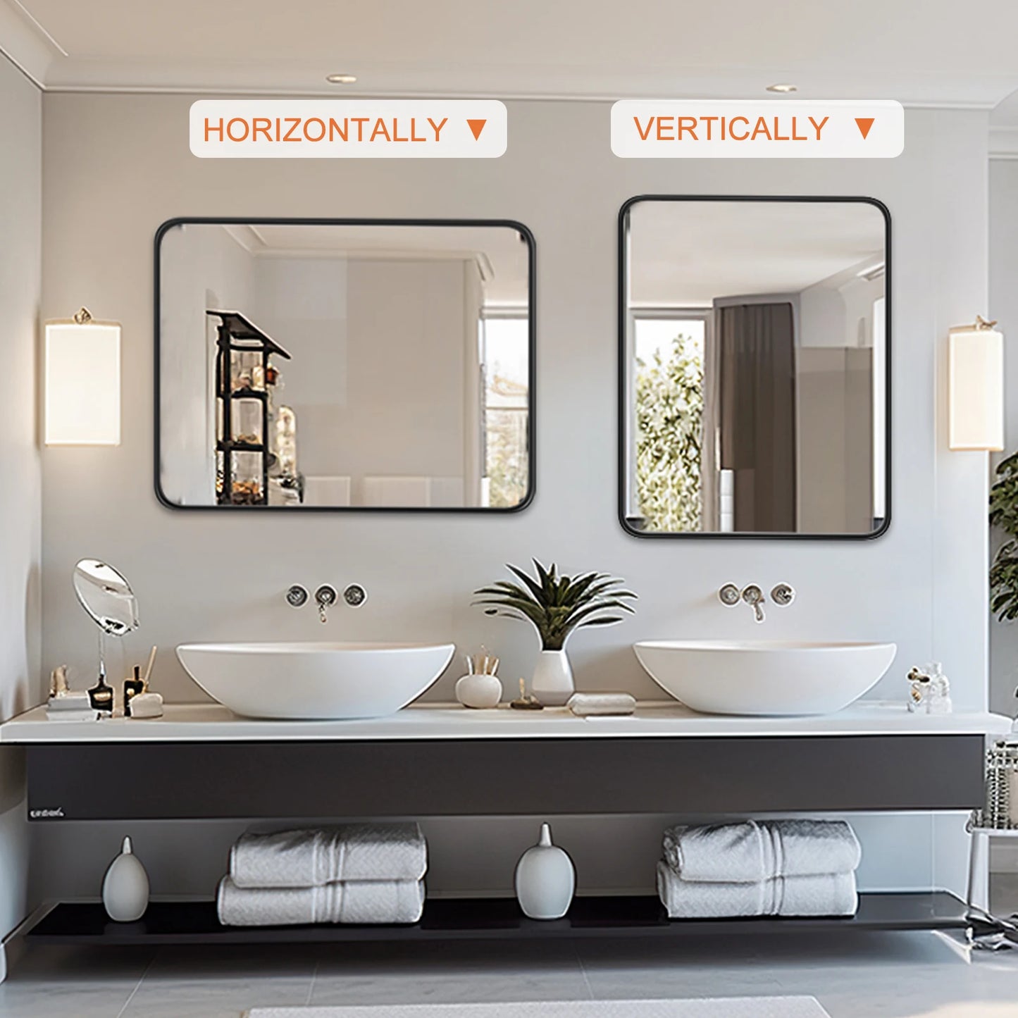 JHK Matte Metal Framed Bathroom Mirror For Vanity Wall Mounted