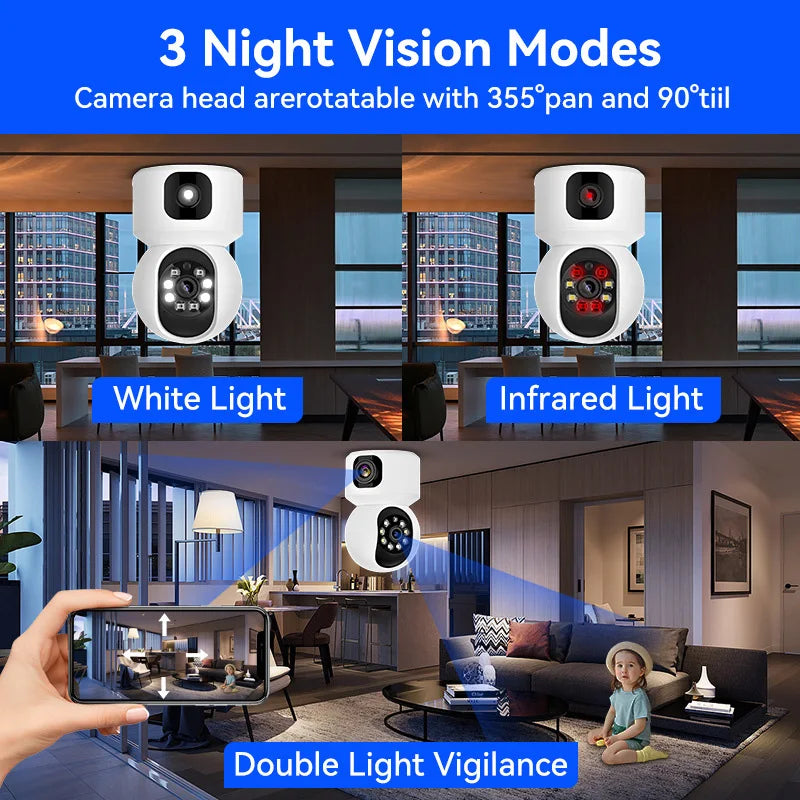 8MP 4K Wireless Camera PTZ Dual Lens WIFI Home Smart Protection IP Camera Night Vision Two Way Audio Surveillance Baby Monitor