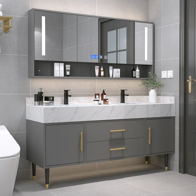 X.H.S.H Smart LED Mirror Cabinet With Integrated Marble Vanity Top
