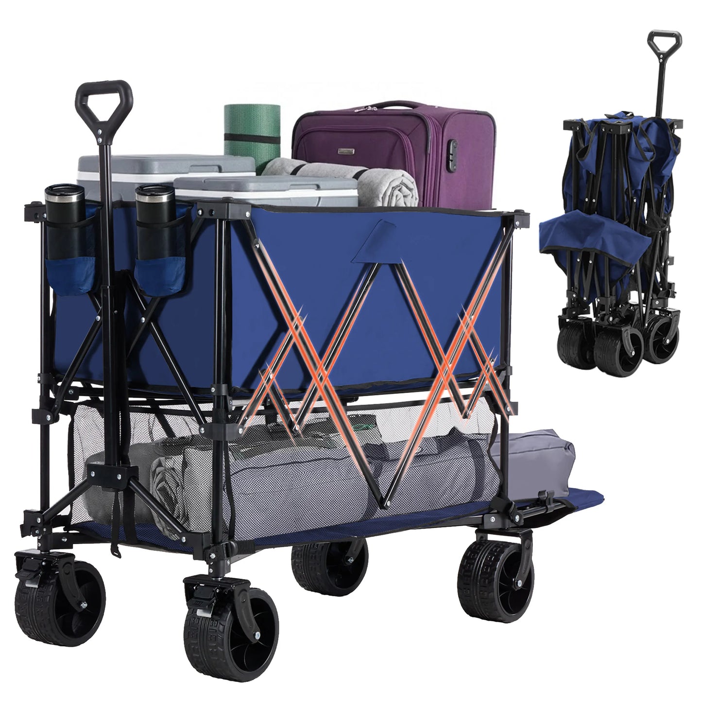 JHK Outdoor Foldable Garden Cart Dual Deck Capacity 440 Lbs