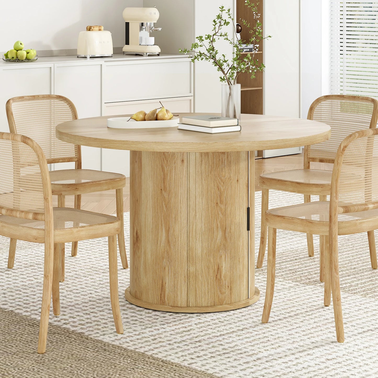 FARINI Round Dining Table Modern Wood With Metal Base