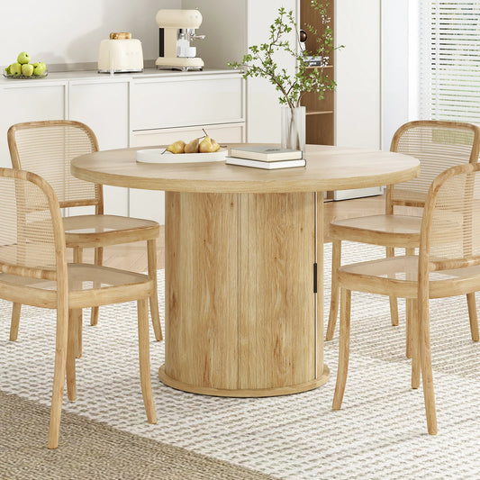 FARINI Round Dining Table Modern Wood With Metal Base