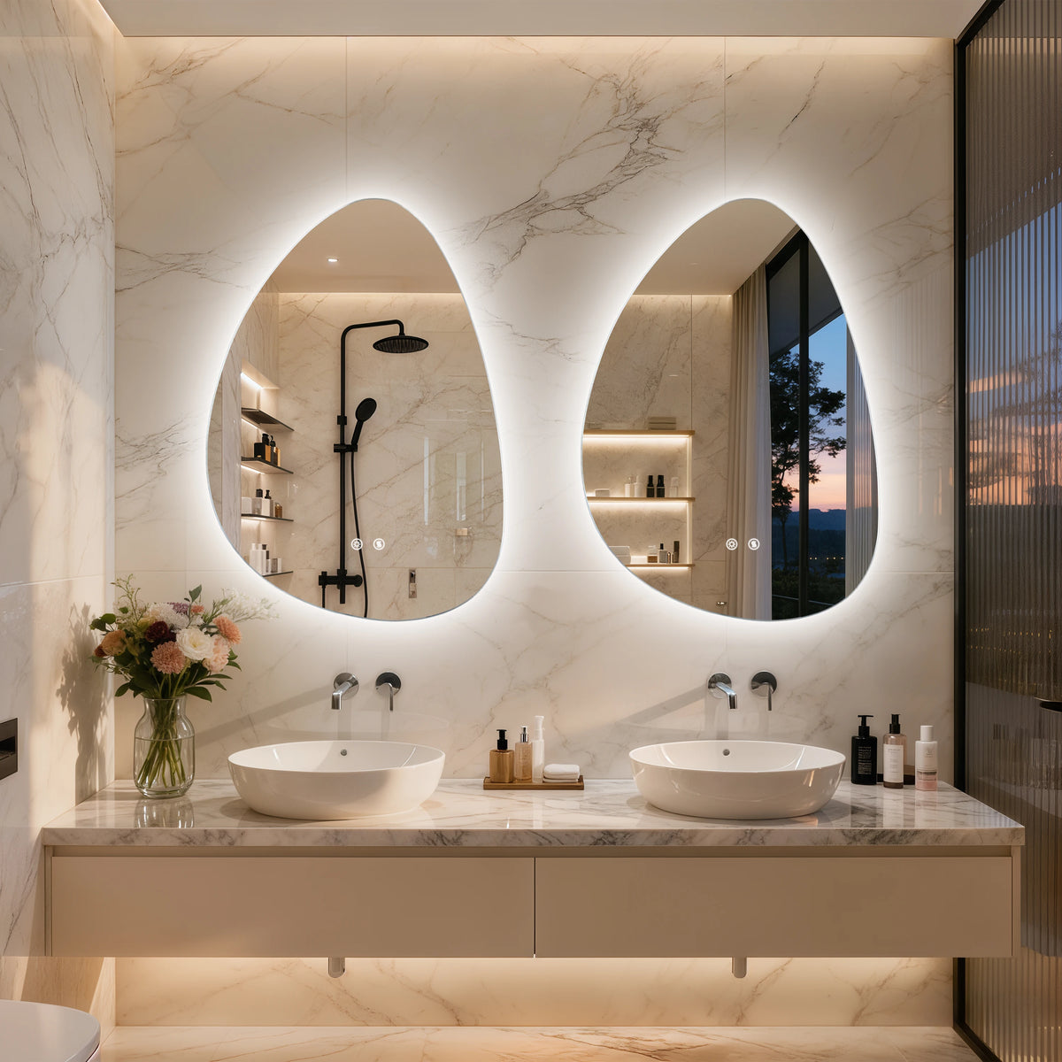 Irregular LED Vanity Mirror With Touch Control And Anti Fog