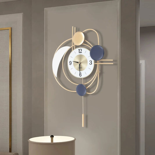 Large Modern Metal Wall Clocks Luxury Silent Hanging Clock with Swing Pendulum for Kitchen, Living Room, Bedroom, Wall Art Decor