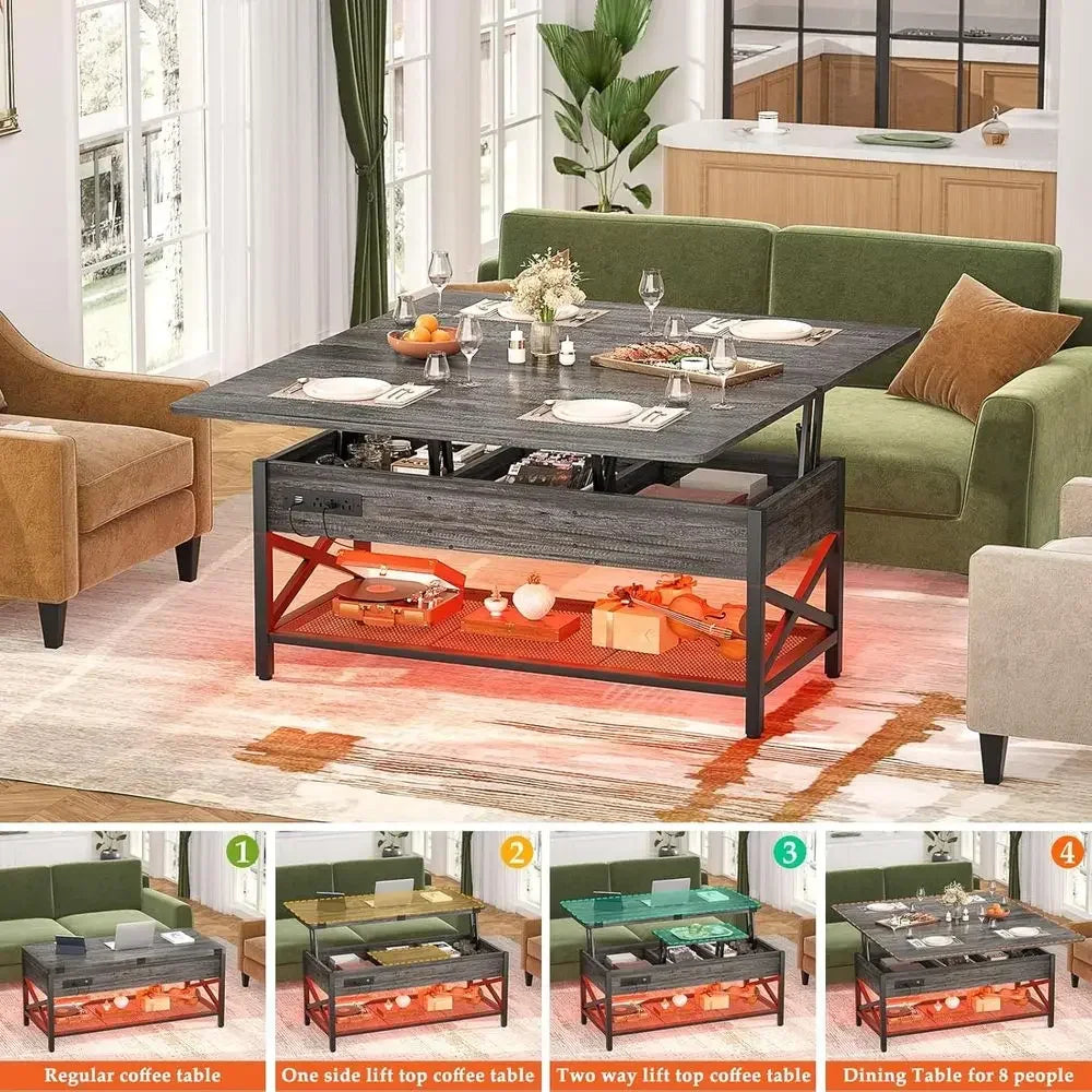 Coffee Table With LED Light Converts To Dining Table