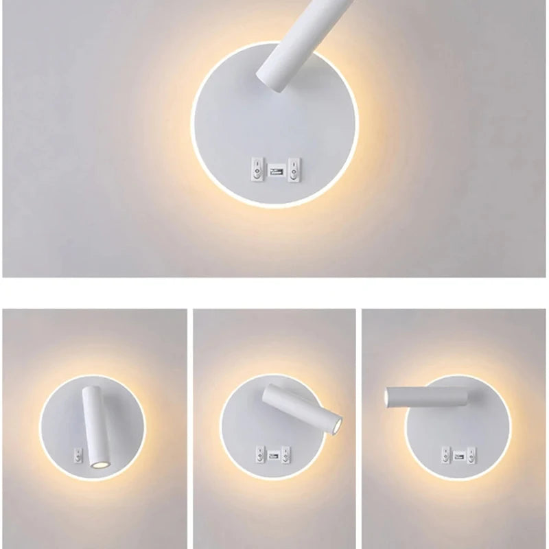 Bedside Reading Wall Lamp Nordic Modern LED Wall Light With Switch USB Indoor Lighting Room Decor For Bedroom Living Room Sconce