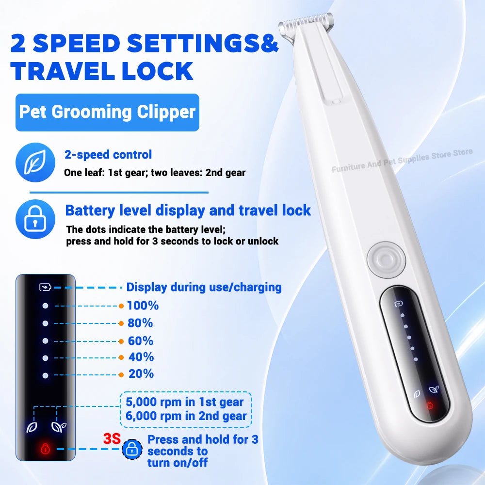 New Type of Dog Paw Trimmer with Travel Lock Function Fully Waterproof Pet Hair Trimmer with LED Display Screen Cat Hair Trimmer