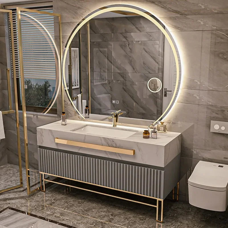 Luxury Bathroom Vanity Cabinet With Smart Led Rock Slab Countertop