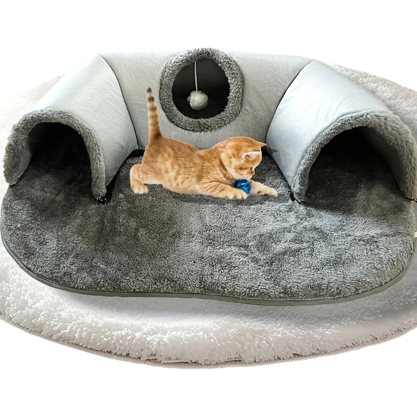 3-in-1 Cat Tunnel Bed, Convertible Play Tunnel & Warm Nest with Non-Slip Bottom, Cozy Plush Pet Mat for Cats, Rabbits