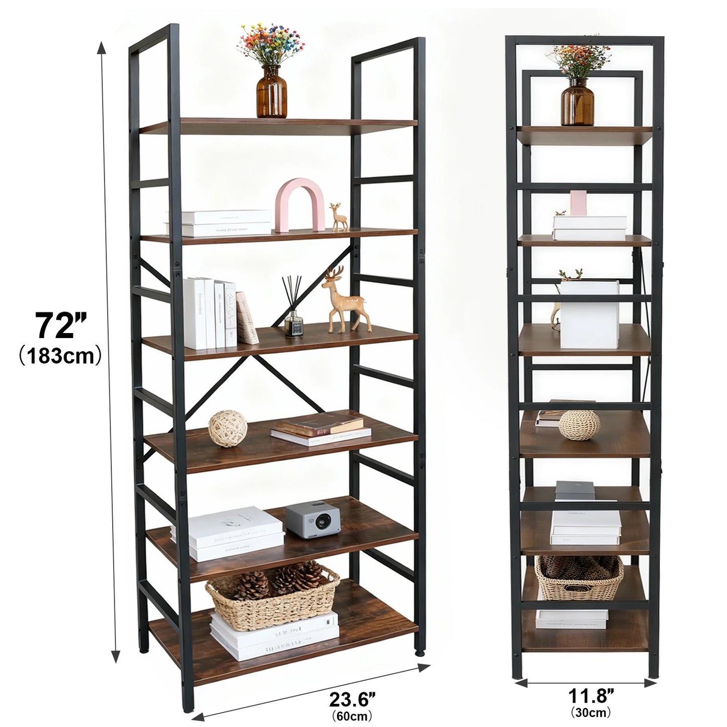 Book Shelf, 5 Tier/6 Tier/ Bookcase, Modern Tall Bookshelf Corner Storage Organizer for Garage Kit, CDs, Movies Suitable Home Of