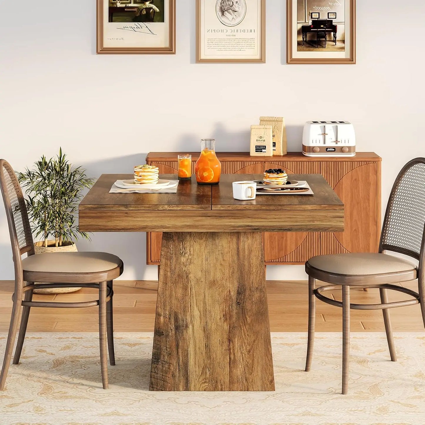 Tribesigns Square Dining Table For 4 With Pedestal Base