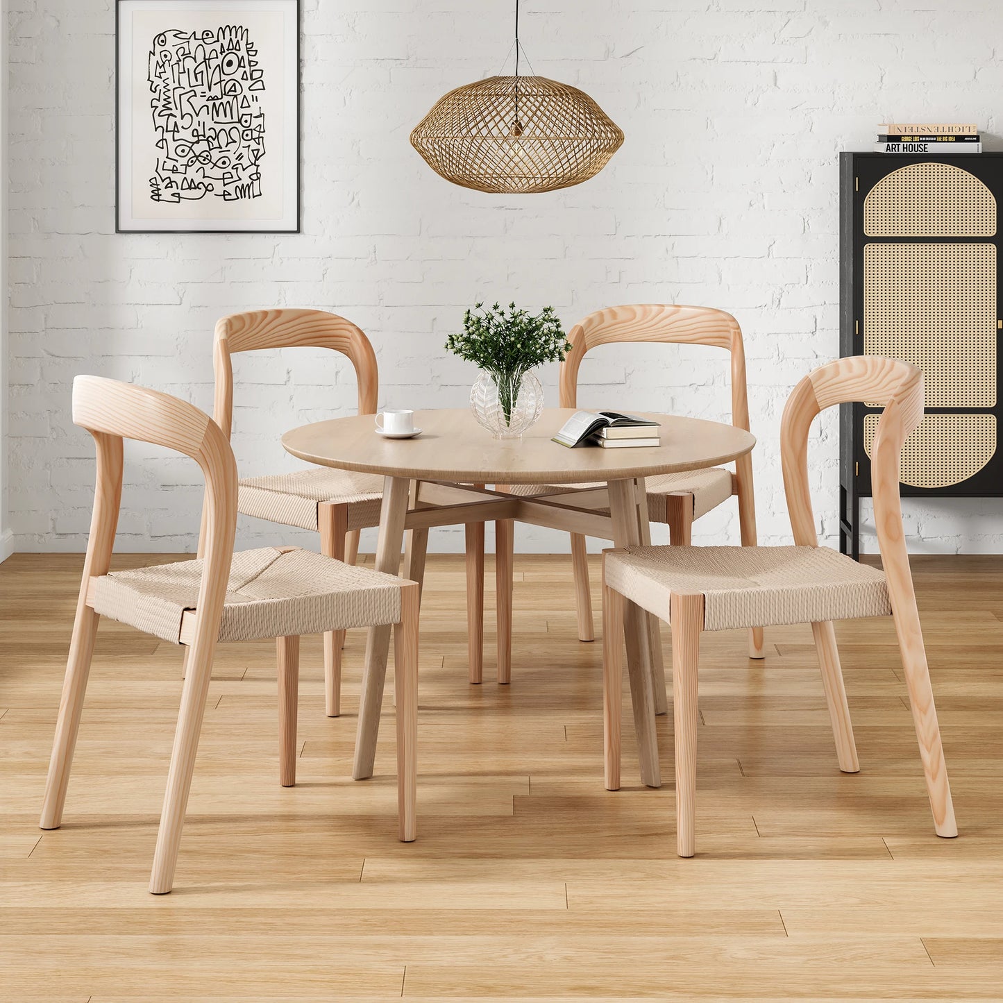 FARINI Ash Wood Stackable Dining Chairs Mid Century Modern