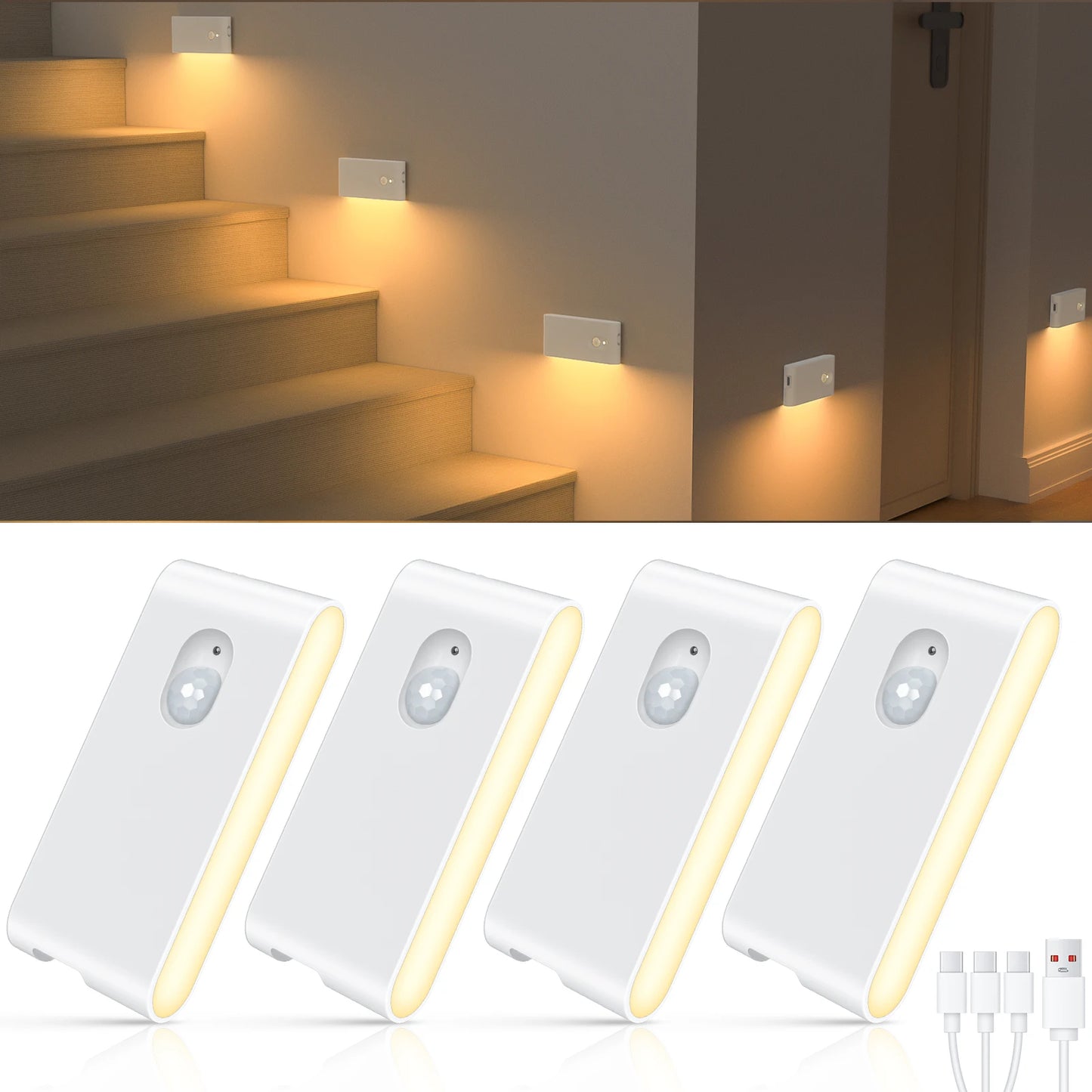 WILLED Motion Sensor Wireless Stair Lights Indoor Battery Rechargeable Night Lights for Stairway Hallway Kitchen Cabinet Bedroom
