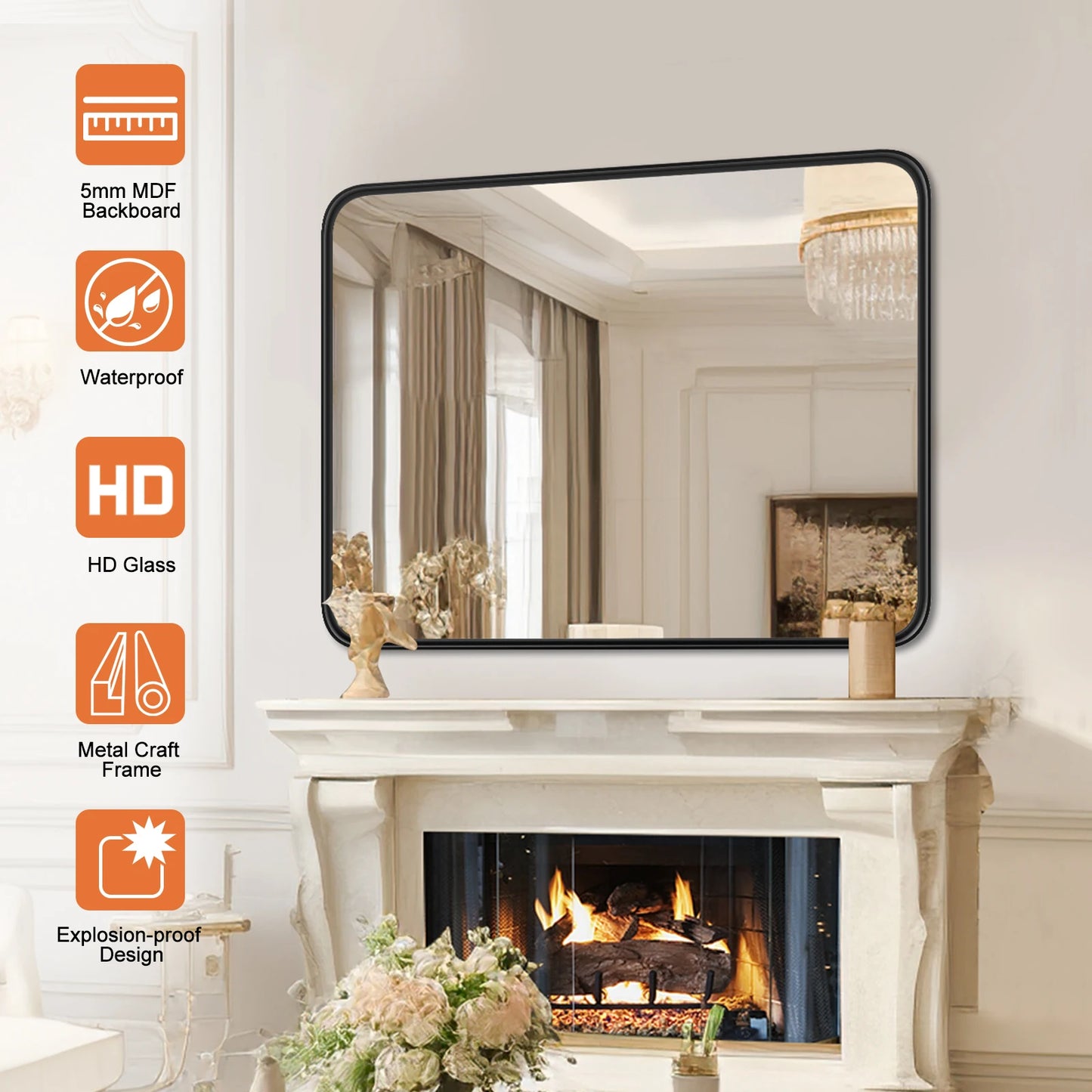 JHK Matte Metal Framed Bathroom Mirror For Vanity Wall Mounted