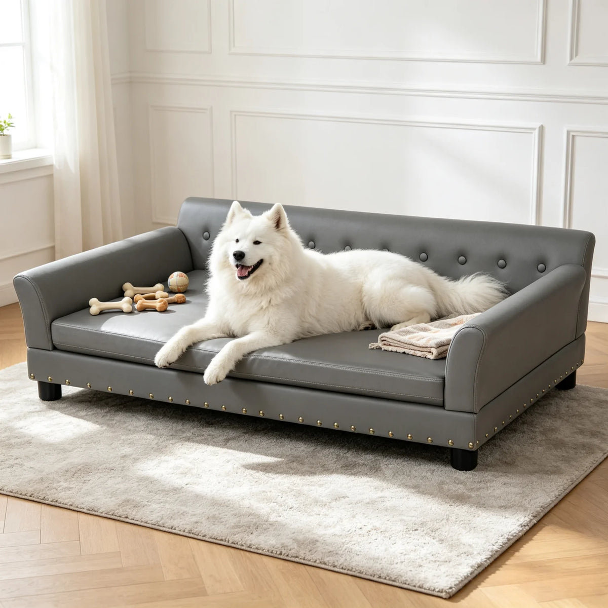 BINGOPAW Elevated Dog Sofa Bed With Waterproof Leather Cover