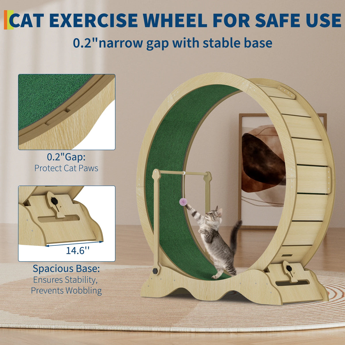 Quiet Cat Exercise Wheel for Indoor Cats – Large 43-48 Inch Cat Treadmill – Sturdy, Detachable Carpet, Supports Fitness and Training – Ideal for Living Room or Bedroom