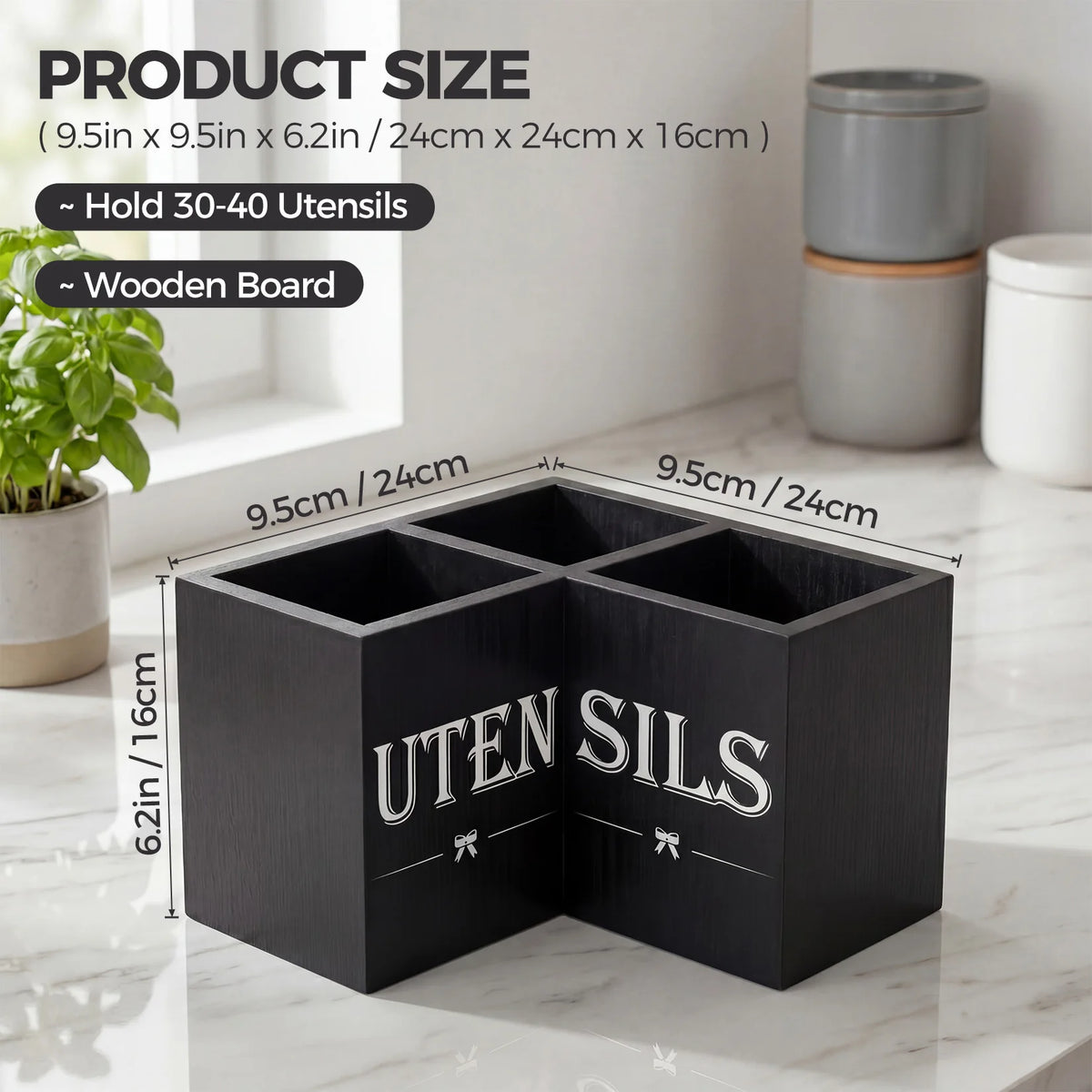 Wooden Kitchen Utensil Holder Corner Cooking Tool Organizer