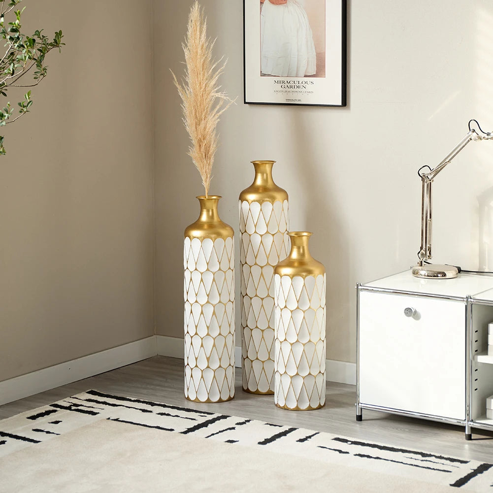 Floor Metal Vase 3-piece Set, Modern Home Metal Decoration Drop-shaped Vase, Big Standing Vase For Living Room Corner Hallway