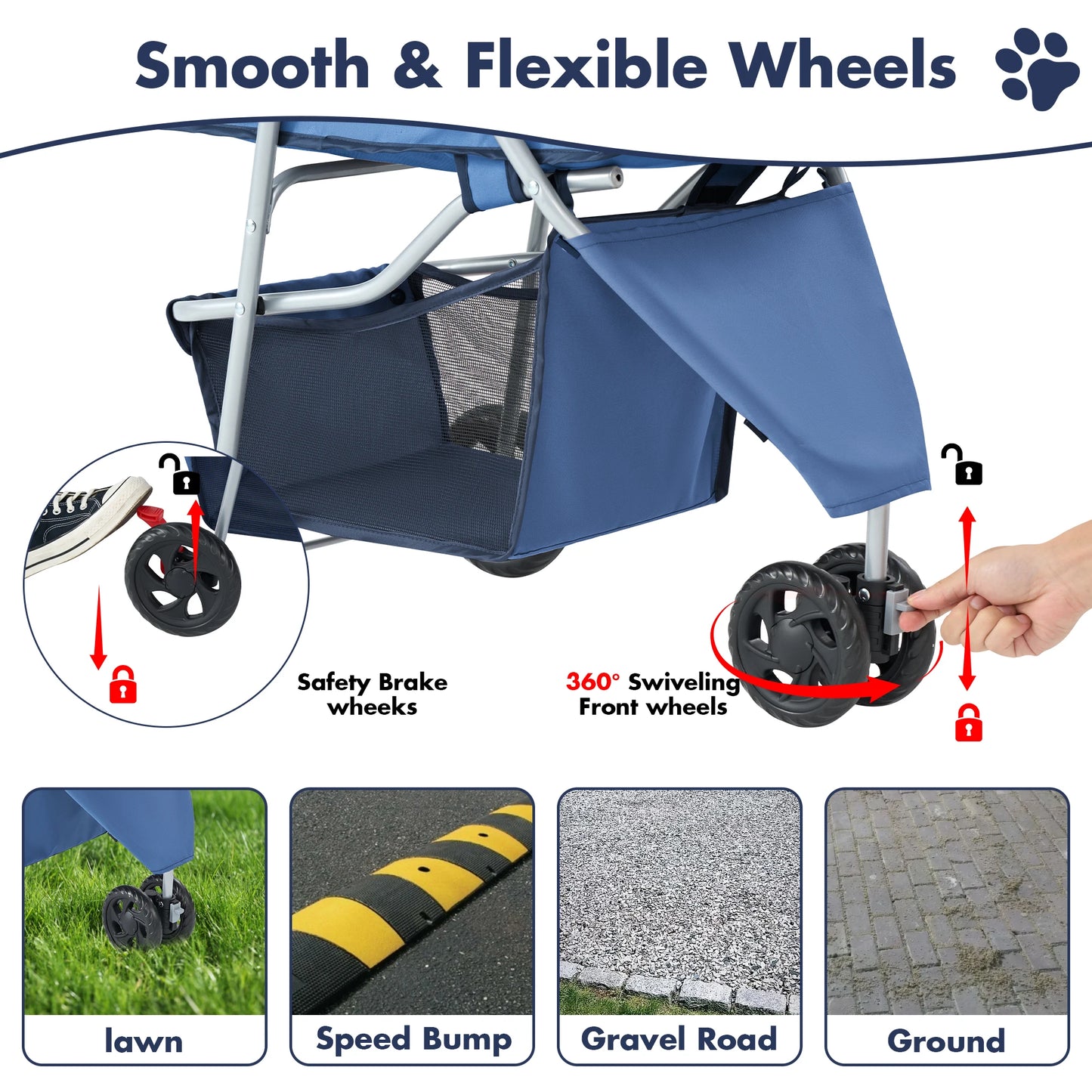 Three Wheel Foldable Pet Stroller for Small Dogs and Cats